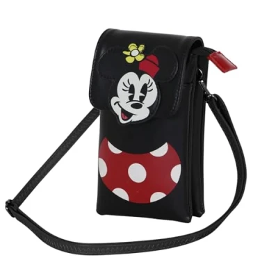 Image of Disney Minnie Mouse Face Mobile Phone Bag, Black, 12 x 20 cm