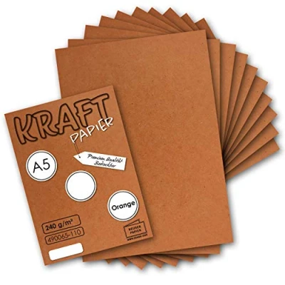 Image of Neuser Paper Vintage Kraft Paper, A5, 21 x 14.8 cm, 240 g/m², 100% Eco Friendly, Orange/Rose Red, Pack of 50