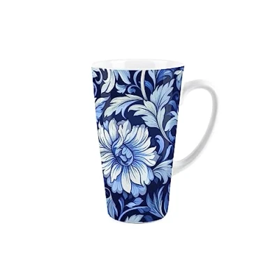 Image of Purely Home Blue Floral Greek Style Tall Latte Mug Ceramic Tea/Coffee Present Gift