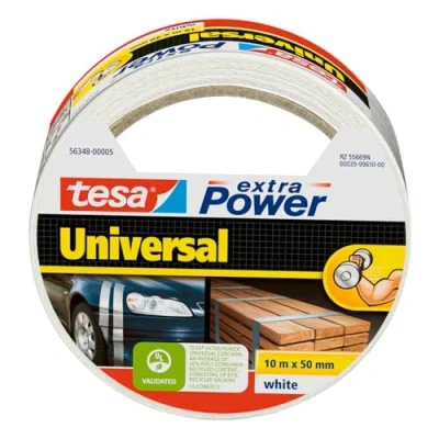 Image of tesa extra Power Universal Fabric Reinforced Duct Tape for Repairing, Fastening, Bundling, Reinforcing or Sealing White 10 m x 50 mm