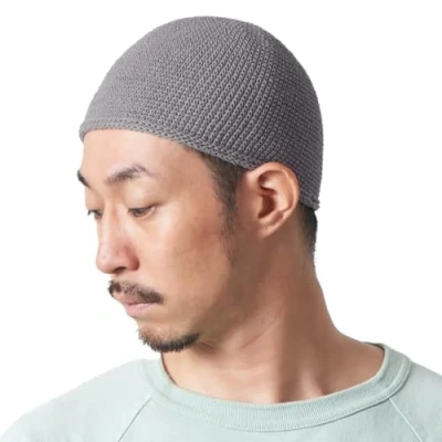Image of CHARM Kufi Hat Mens Beanie Men Cotton Skull Cap Hand Made 2 Sizes Islam Grey L