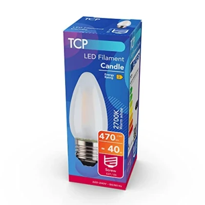 Image of TCP 40W 2700 K 470L E27 Filament Candle Coated Glass LED Bulb, Warm White, HOAFC470GOE22527N1P