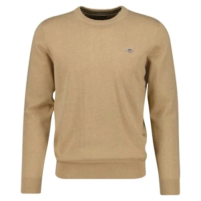 Image of GANT Classic C NECK Jumper, Men&#039;s, Size: Small, Khaki melange