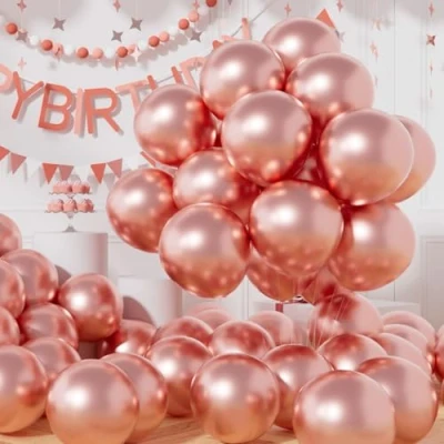 Image of AULE Metallic Rose Gold Balloons: 50 Pcs 12 inch Chrome Party Balloons Shiny Latex Helium Thicken Balloon for Girl Birthday Wedding Bridal Shower Bachelor Decoration