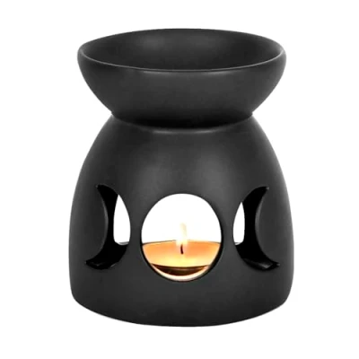 Image of Exclusive Essentials Wax Melt Burner,Black Triple Moon Cut Out Essential Oil Burner,Tealight Holder Diffuser, Oils and Melts Burner, Aromatherapy Tarts for Home Bedroom Decor