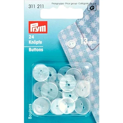 Image of Prym Plastic Buttons, Polyester, 13 mm, perlmuttfarbig, 24 Stück