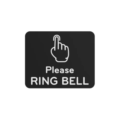 Image of Please Ring Bell Sign Adhesive Sticker or Door Notice, Engraved with Universal Icon Symbol and Text (Size 12cm x 10cm) (Black) UK based.