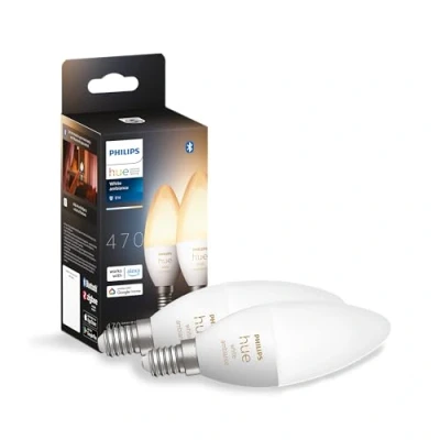 Image of Philips Hue New White Ambiance Smart Light Bulb 2 Pack [E14 Small Edison Screw] Works with Alexa, Google Assistant and Apple Homekit. for Indoor Home Lighting, Livingroom Bedroom.