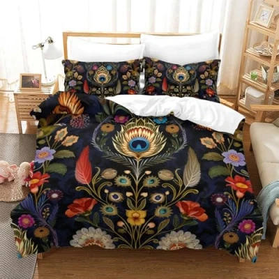 Image of LWXEEOAVE 3D Print Duvet Cover Set Peacock Bedding Quilt Microfiber with Zipper Closure Comforter Pillow3 Pcs for Kids Teens Adults Double（200x200cm）