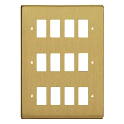 Image of Varilight 12 Gang Grid Plate (Triple Twin Plate) Brushed Brass XDBPG12 P