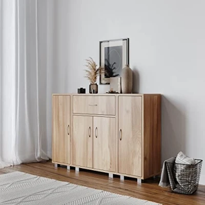Image of URBNLIVING Wooden Free Standing Cabinet With Side Corner Cabinets (Oak, Freestanding + 2 Cabinets)