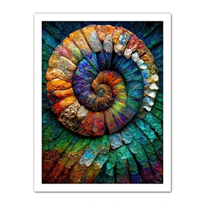 Image of Doppelganger33 LTD Bright Multicoloured Ammonite Fossil Artwork Framed Wall Art Print 18X24 inch