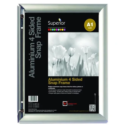 Image of Seco A1 Aluminium 4 Sided 25mm Snap Frame Silver, AMA1