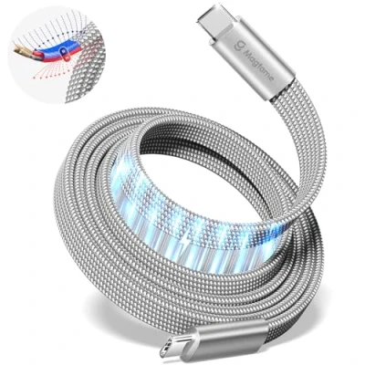 Image of Magtame USB C Cable, Flat 240W Magnetic to 1M 5A Nylon Braided Fast Charging Type Cable for iPhone 15/15 Pro/17 Pro Max Samsung Mac_Book, Original Design Patent Product