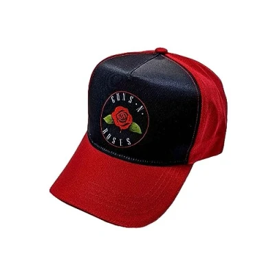 Image of Guns N&#039; Roses Baseball Cap Rose Band Logo Official Red &amp; Black One Size