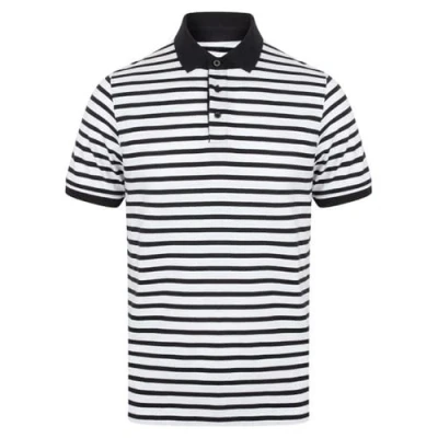 Image of Front Row Striped Jersey Polo Shirt White/Navy 2XL
