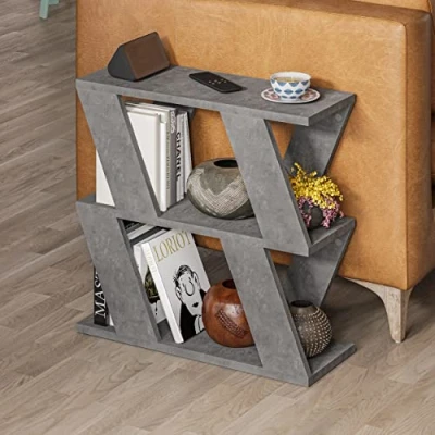 Image of HOCUS PICUS Narrow Side Table with 2 Storage Shelf Tier Slim End Modern Design Sofa Living Room, Office Many Colour Options 60x22x57cm (Retro Grey)