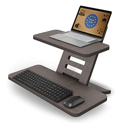Image of Standing Desk Attachment Desks Wooden Laptop Stand Lectern Top Height Adjustable Made in EU (Black)