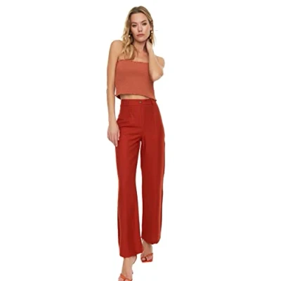 Image of Trendyol Women High Waist Wide Leg Flare Trousers