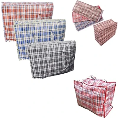 Image of KAV 10 x Laundry Bags Reusable EXTRA LARGE Jumbo STRONG Zipped Shopping Storage Moving XL Bag with Zipper &amp; Handles Checkered Store Zip (80 60 28)