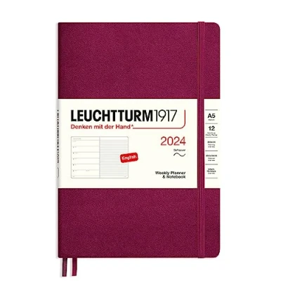 Image of LEUCHTTURM1917 367780 Weekly Planner &amp; Notebook Medium (A5) 2024, Softcover, Port Red, English