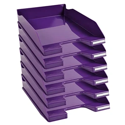 Image of Exacompta Ref. 113220D set of 6 COMBO MIDI letter trays dimensions 34.6 x 25.5x 6.5 cm for A4 + format documents glossy purple color