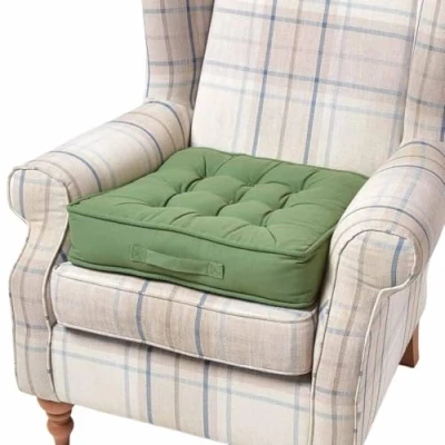 Image of HOMESCAPES Green Armchair Booster Cushion Large Firm 50cm Square Seat Pad with Supportive 10cm Thick Lift Soft Touch Cotton Dark For The Elderly, Post Operative and Pregnancy