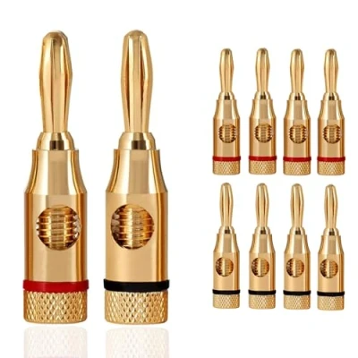 Image of Oiyagai 5 Pairs Screw Type Gold Plated Banana Plugs Audio Jack Connector for Speaker Cable(5 Black + 5Red)
