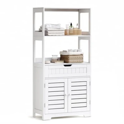 Image of Mondeer Bathroom Storage Cabinet, Freestanding Tall Cabinet with 1 Drawer Cupboard and 2 Open Shelves, Modern Design, for Kitchen Bedroom, 60 x 30 119cm, White