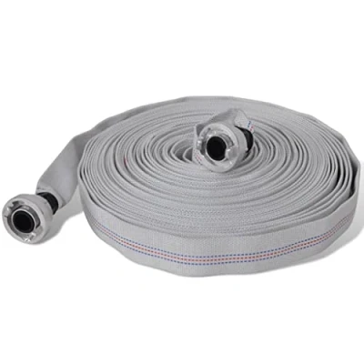 Image of vidaXL Fire Hose Flat 30m Length with D Storz Couplings 1 Inch Diameter Weather Resistant Material Smooth PVC Lining for Unrestricted Water Flow Solid Aluminium Alloy Portable ...