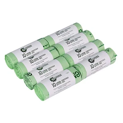 Image of 10 Litre x 200 All Green Compostable Bags Kitchen Food Waste Caddy Liners EN 13432 10L Bin with Composting Guide