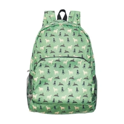Image of ECO CHIC Lightweight Foldable Water Resistant Backpack Rucksack Folds into Pouch for Storage (Labradors Green)