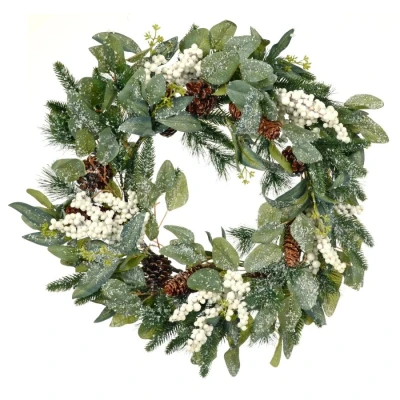 Image of Frosted Christmas Wreath Snowberries Forest Pine Cones 60cm