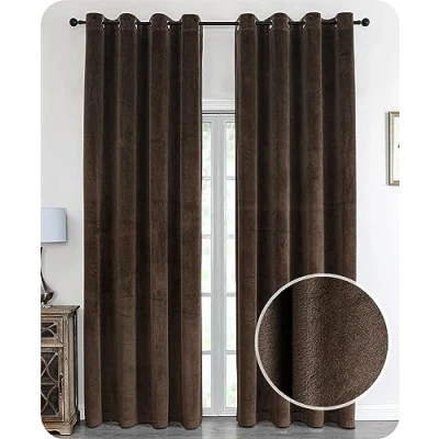 Image of BEAUTEX Velvet Blackout Curtain with Eyelets 140 x 245 cm (Width cm, Height Brown)