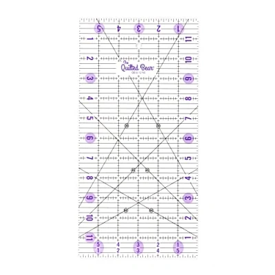 Image of The Quilted Bear Quilting Rulers Transparent Acrylic Non Slip &amp; Patchwork Ruler with Clear Black Lines 30, 45 60 Degree Angles (6&quot; x 12&quot;)