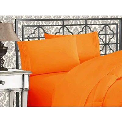Image of Elegant Comfort Luxurious 1500 Premium Hotel Quality Microfiber Three Line Embroidered Softest 4 Piece Bed Sheet Set, Wrinkle and Fade Resistant, Twin/Twin XL, Orange