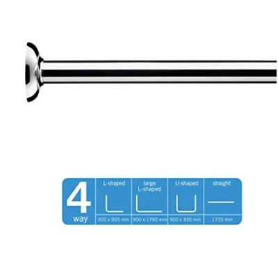 Image of Croydex Easy to Fit Aluminium 4 Way Modular Rail with Circular Profile,Chrome,96 x 10 5.6 cm