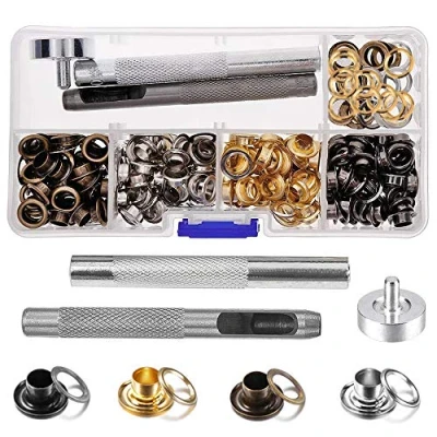 Image of Mesee 200 Set 6mm Leather Grommet Tool Kit Metal Eyelets Replacement with 3 Setting for Canvas Belt Bag Shoe Clothes Crafts DIY Project, 4 Colors