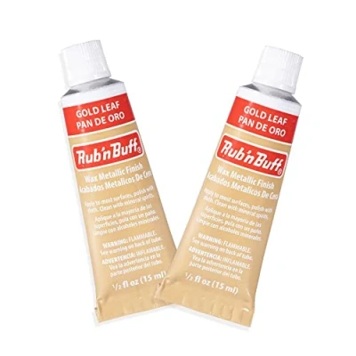 Image of AMACO Rub n Buff Wax Metallic Finish 2 Gold Leaf 15ml Tubes Versatile Gilding for Finishing Furniture Antiquing and Restoration Colors Set of Two