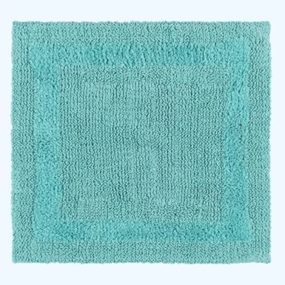 Image of HOMESCAPES Small Bath Mat, Luxury 1600gsm Extra Soft 100% Cotton, Reversible Bathroom Mats Non Slip, Washable, Super Absorbent, Quick Dry Aqua Blue Rug 50x50 cm Square