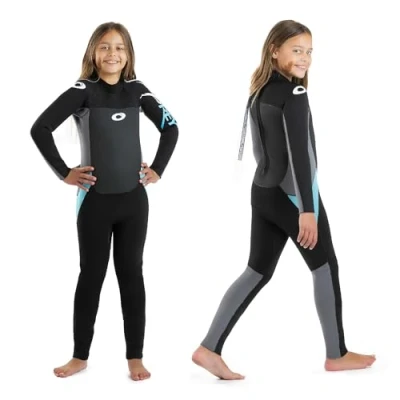 Image of Osprey Girls&#039; 5 Mm Full Length Winter Wetsuit for Kids, Black (schwarz blau), Large Short UK