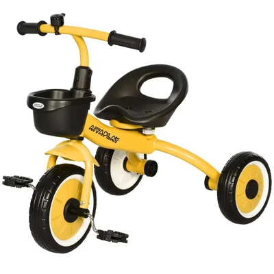 Image of AIYAPLAY Trike for 2 5 Years Old, Kids Tricycle with Adjustable Seat, Basket, Bell, Yellow