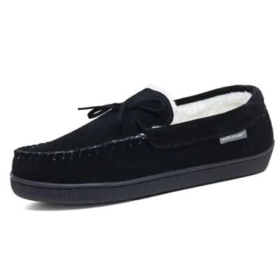 Image of DUNLOP Mens Joshua Suede Leather Warm Comfy Moccasin Memory Foam Slippers (Black 9)