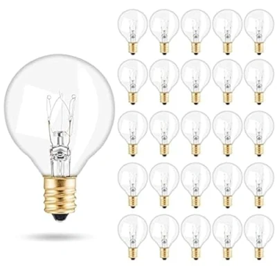 Image of G40 Replacement Bulbs 25 Pack, 7 Watt Globe E12 Base Socket Holder IP44 Water Resistance Warm White for String Light Home Party Decoration Wedding Function Portable