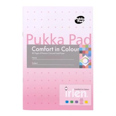 Image of Pukka Pad Irlen A5 Exercise Book Pack of 5 Staple Bound Notebooks with 80 Pages, 40 Sheets 80GSM Paper Designed Guidance from the Institute to Help Visual Processing Rose