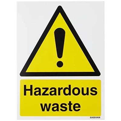 Image of V Safety 6A004AN S Hazardous Waste Warning Sign Portrait 150mm x 200mm Self Adhesive Vinyl, Black/Yellow
