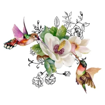 Image of Puco Toilet Decal Personalized Sticker Birds and Flowers Bathroom Seat Wall Stickers Self Adhesive Florals Lid Decals