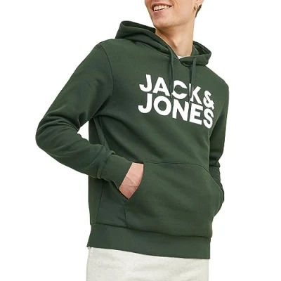 Image of Jack &amp; Jones Mens Jjecorp Logo Sweat Noos Hoodie, Mountain View/Fit: Reg/Large Print, L EU