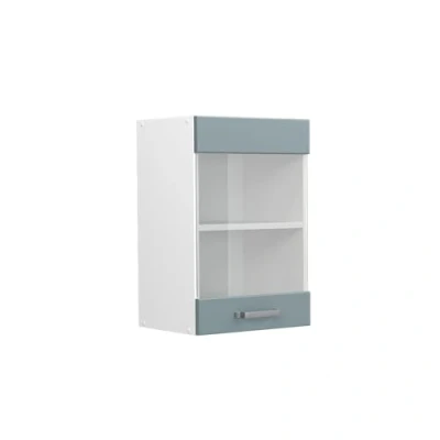 Image of Vicco Glass kitchen cabinet Raul, Blue Grey/White, 40 cm