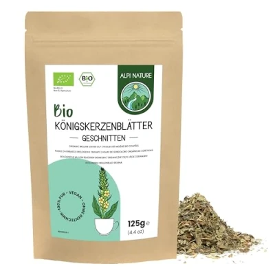 Image of Organic Mullein Tea 125g 4.4 oz by Alpi Nature, Dried Leaves Cut, Loose Leaf Tea, for Preparation of Herbal and